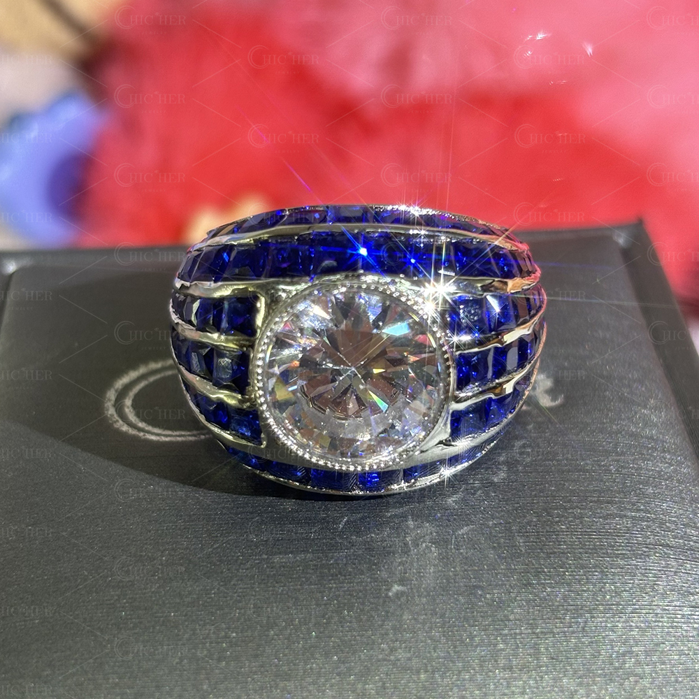 Bezel Setting 5ct Round Cut White Sapphire Cocktail Ring