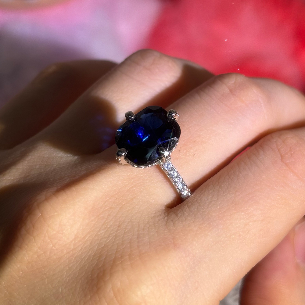 6ct Cushion Cut Blue Sapphire Engagement Ring