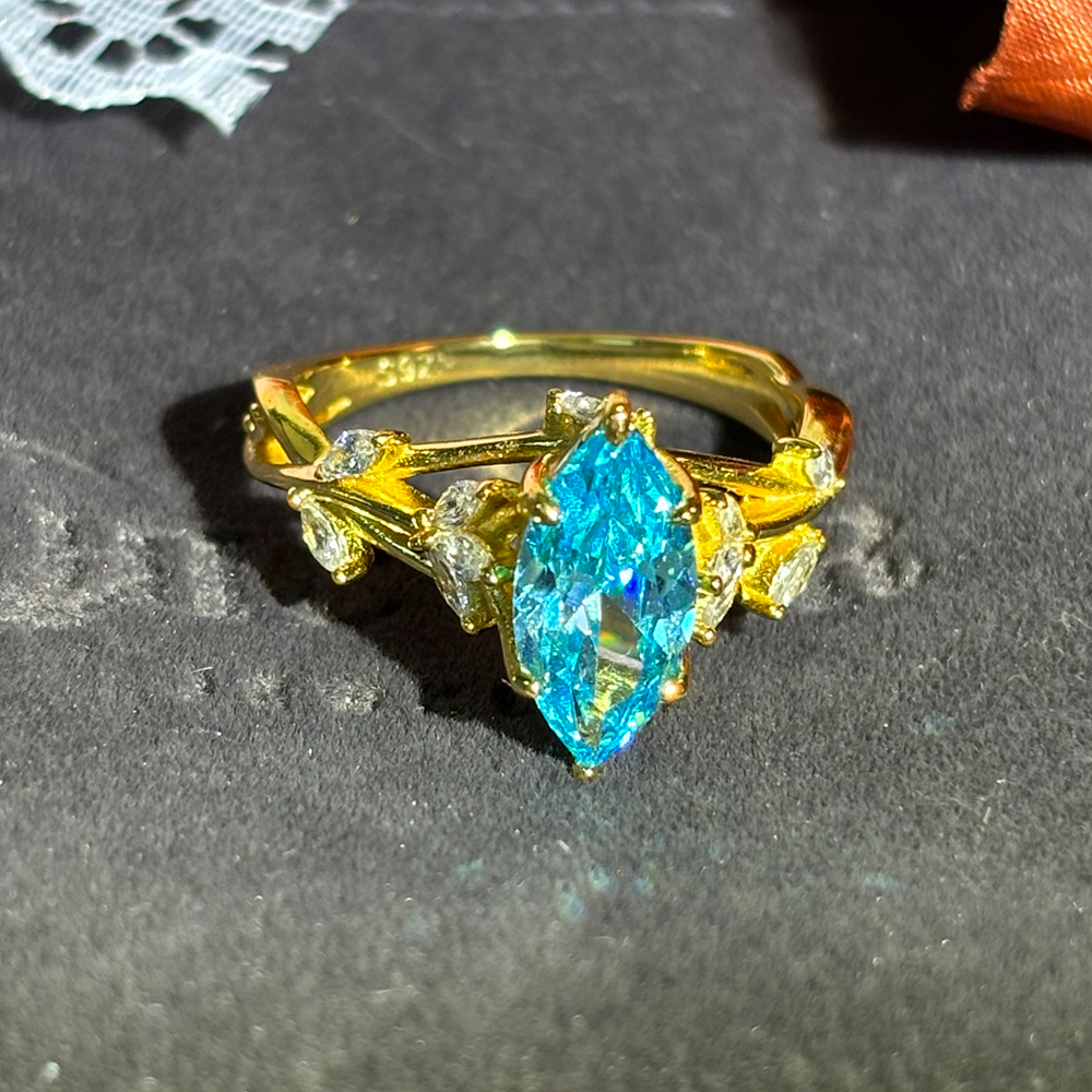 5ct Marqiuse Cut Aquamarine Sapphire Engagement Ring