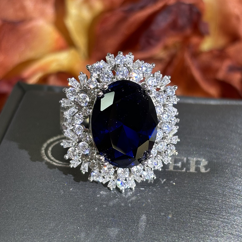 6.75ct Oval Cut Blue Sapphire Engagement Ring