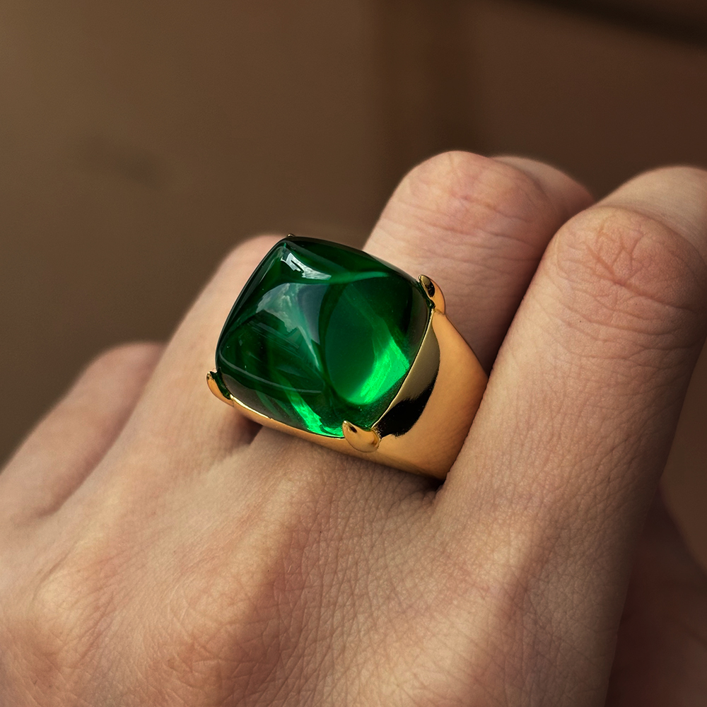 17ct Royall Colombian Cabochon Cut Emerald Sapphire Engagement Ring