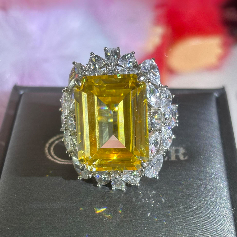 Halo 6ct Emerald Cut Yellow Sapphire Cocktail Ring