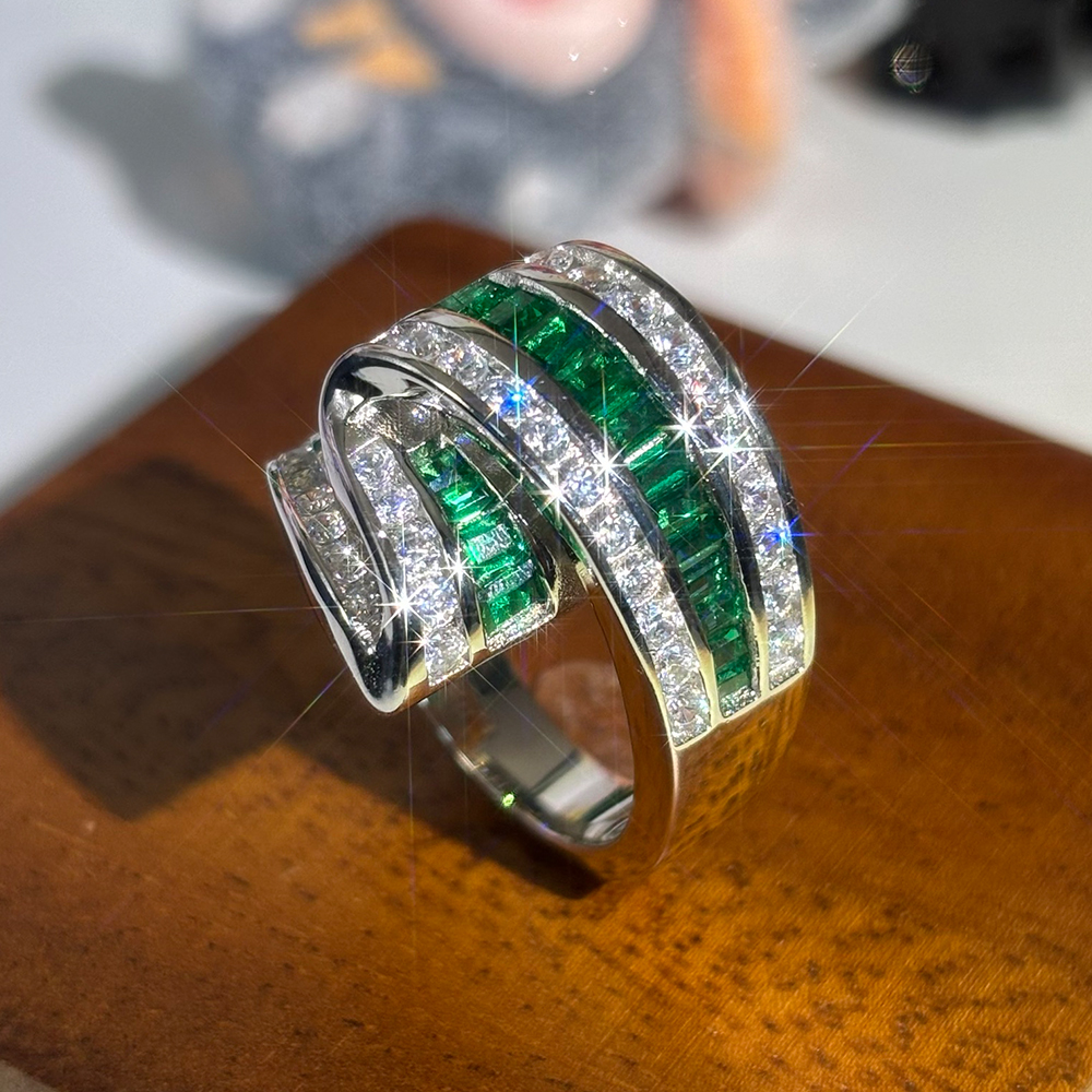 Channel Setting 3.25ct Emerald&White Sapphire Wedding Band