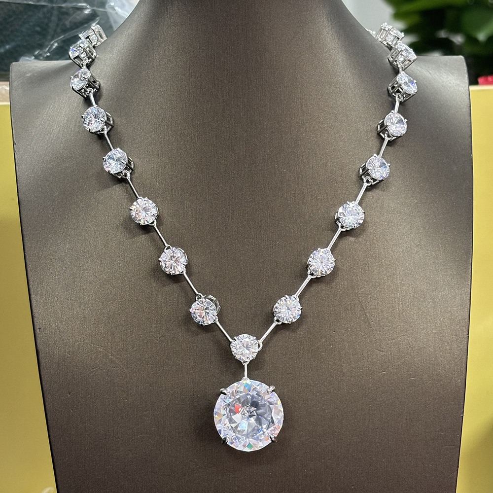 Brilliant Round Cut White Sapphire Pendant Necklace