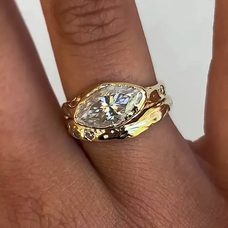 Art Deco 3.85ct Irregular Cut White Sapphire Wedding Set