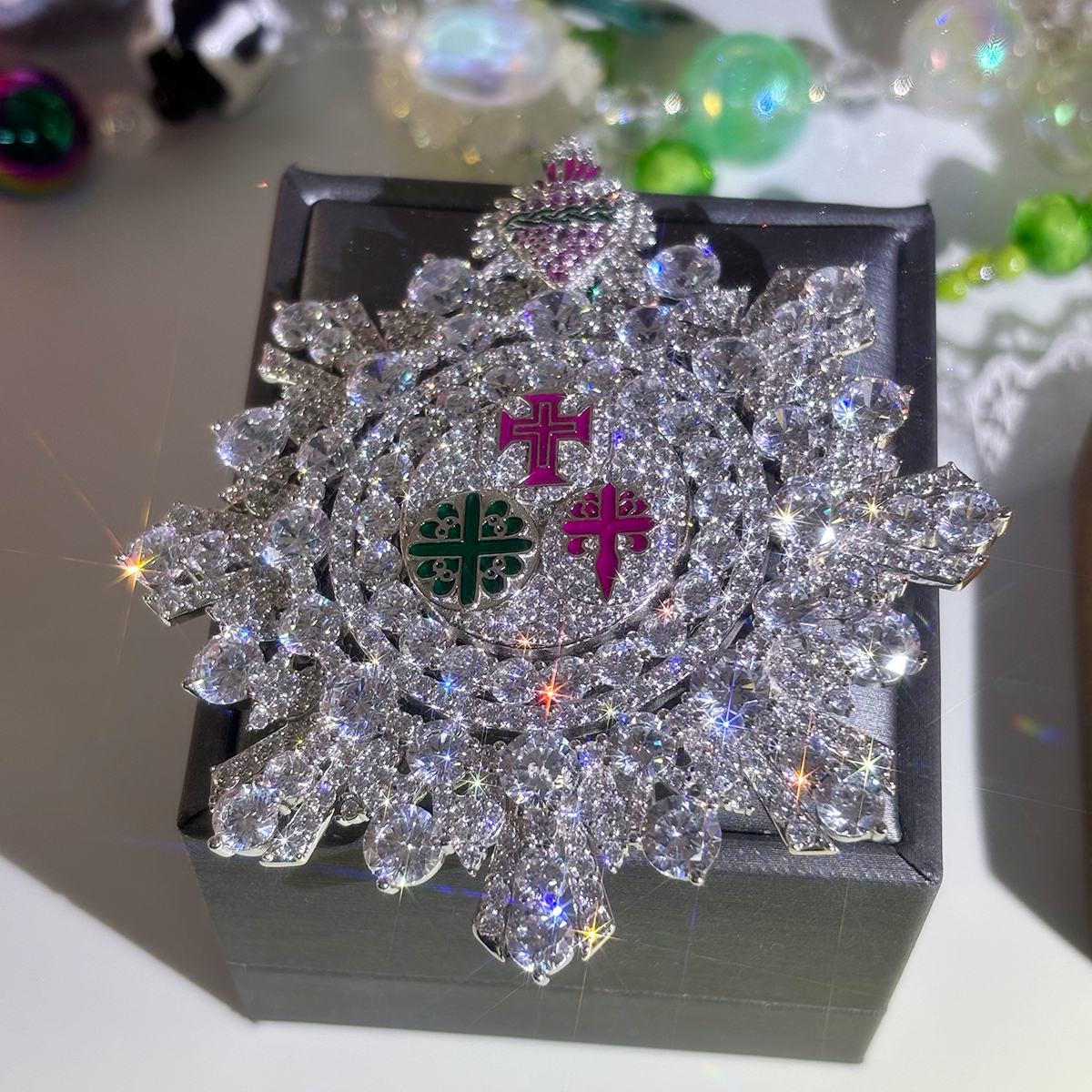 Art Deco Multi-Cut White Sapphire Brooch