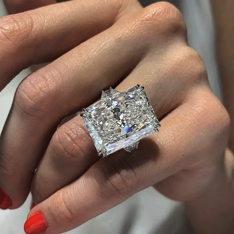 11.26ct Three-stone Radiant Cut White Sapphire Engagement Ring 