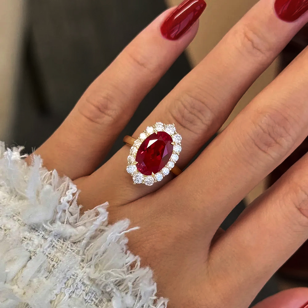 Halo 4ct Oval Cut Ruby Sapphire Engagement Ring