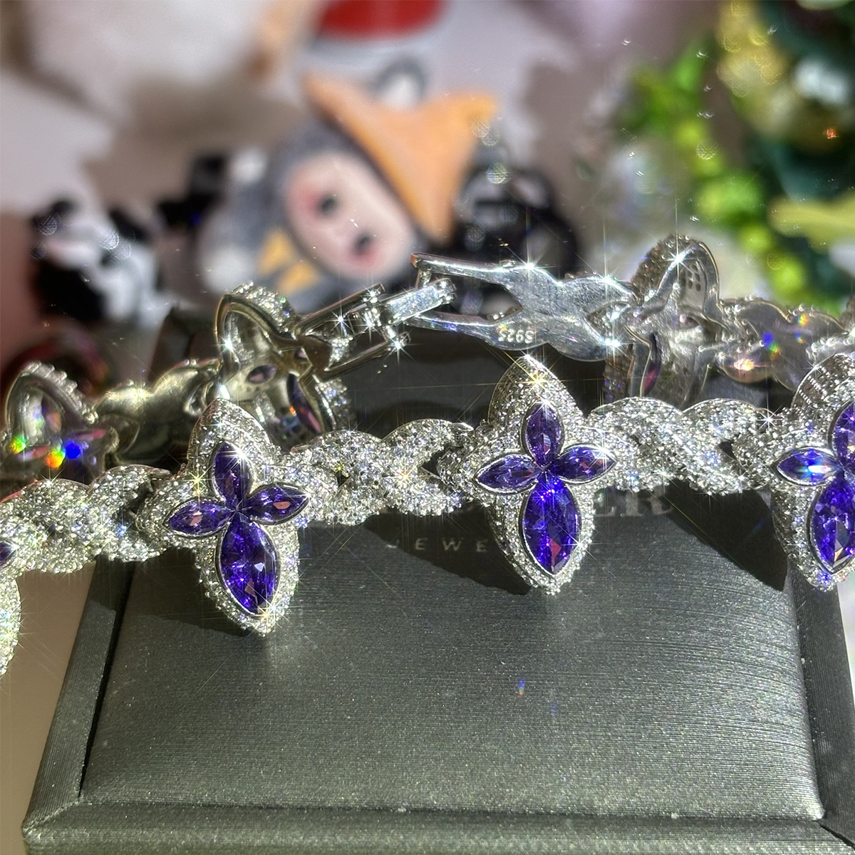 Marquise Cut Amethyst Sapphire Chain Bracelet For Men