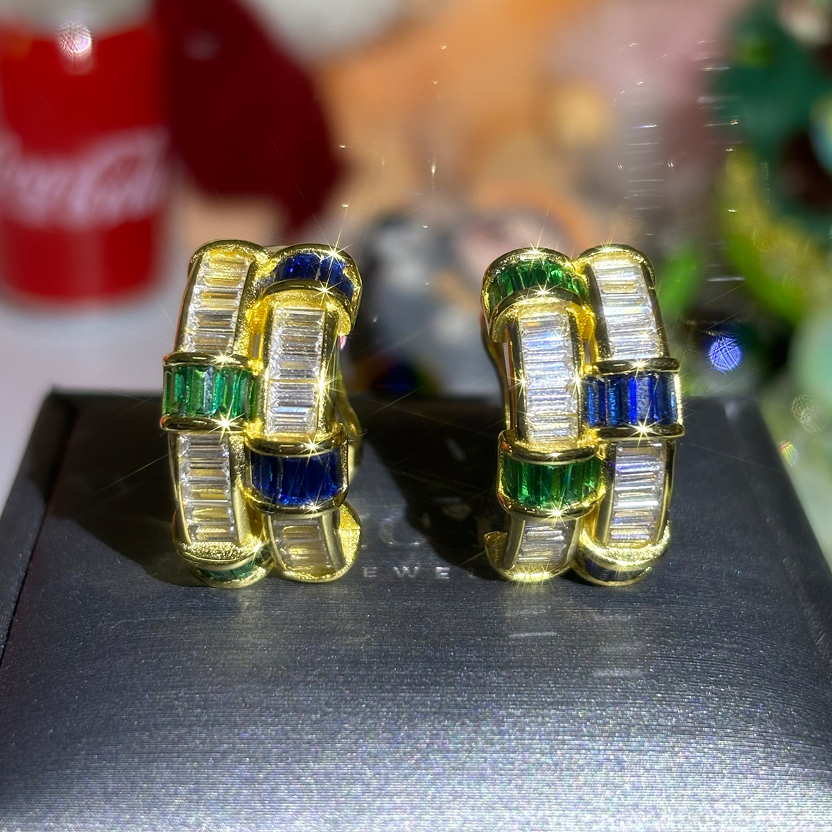 Emerald Cut Multi-color Gemstone Hoop Earrings