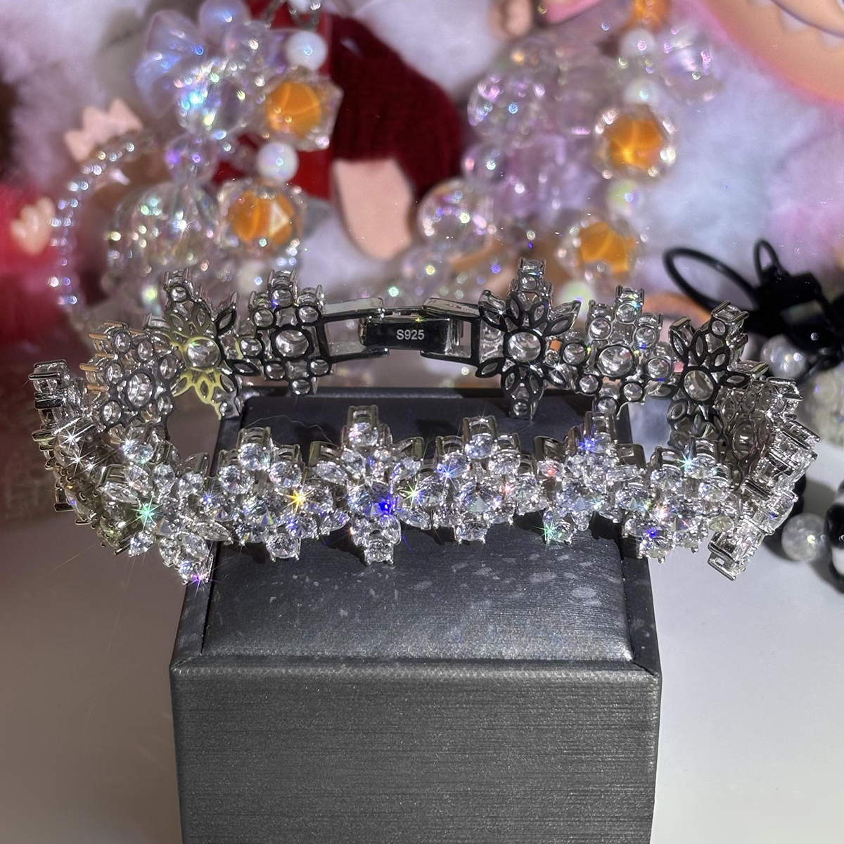 Art Deco Round&Marquise Cut White Sapphire Bracelet