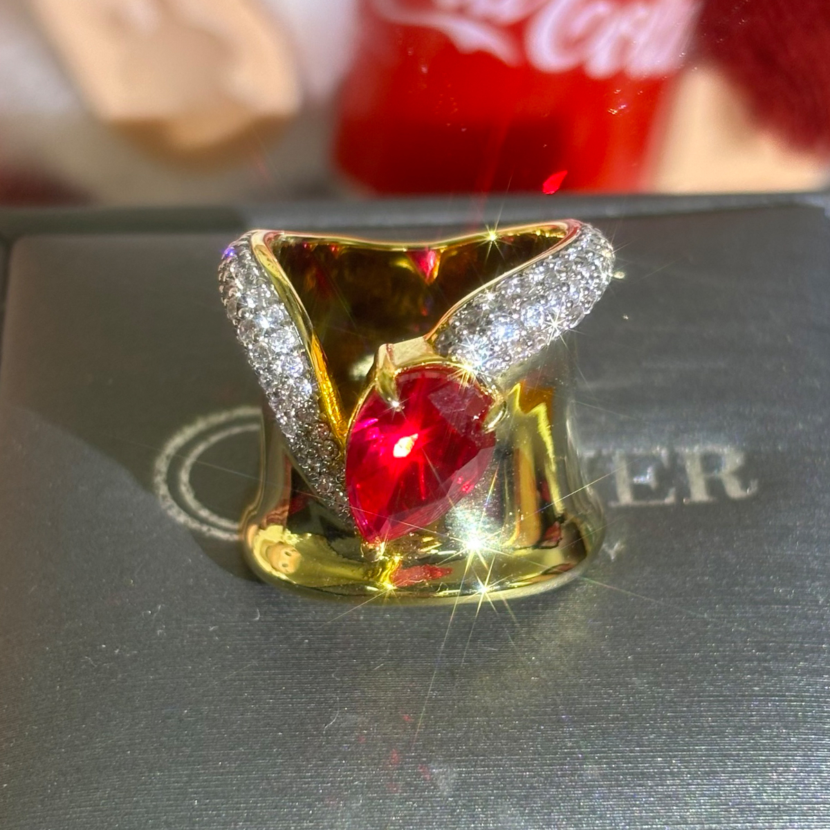 Luxury 3ct Pear Cut Ruby Sapphire Cocktail Ring