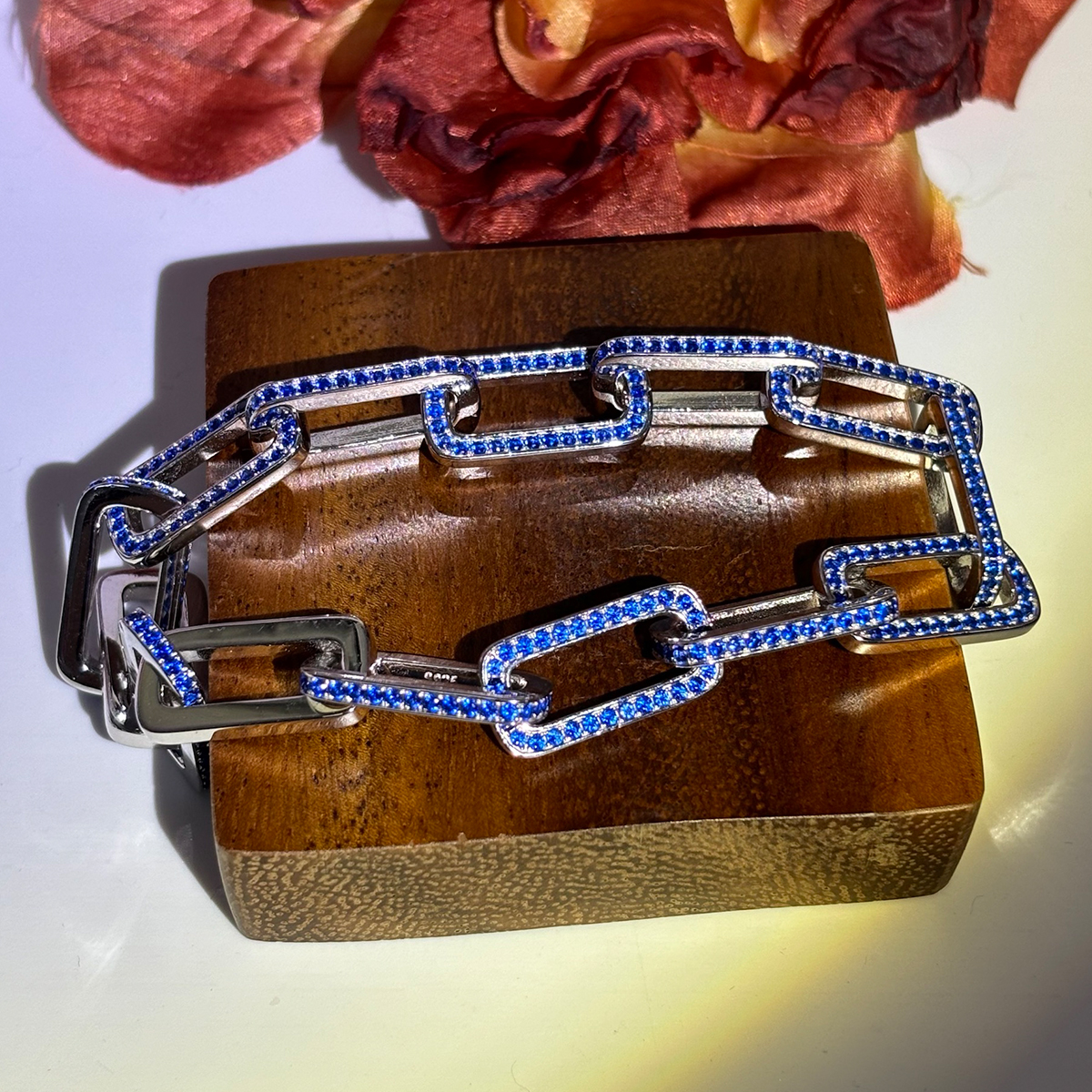 Blue Sapphire Toggle Lock Chain bracelet  
