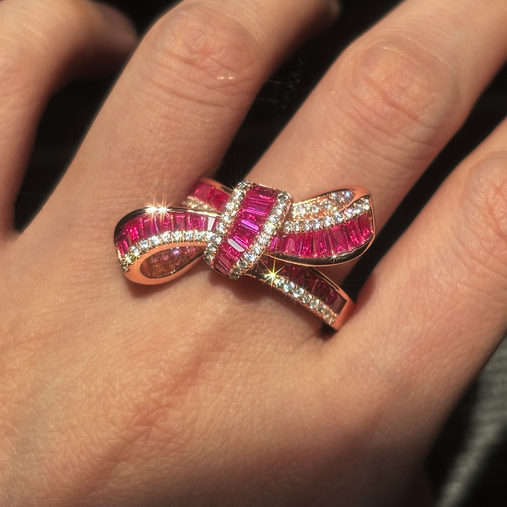 Two Tone Knot 4.15ct Ruby&White Sapphire Cocktail Ring