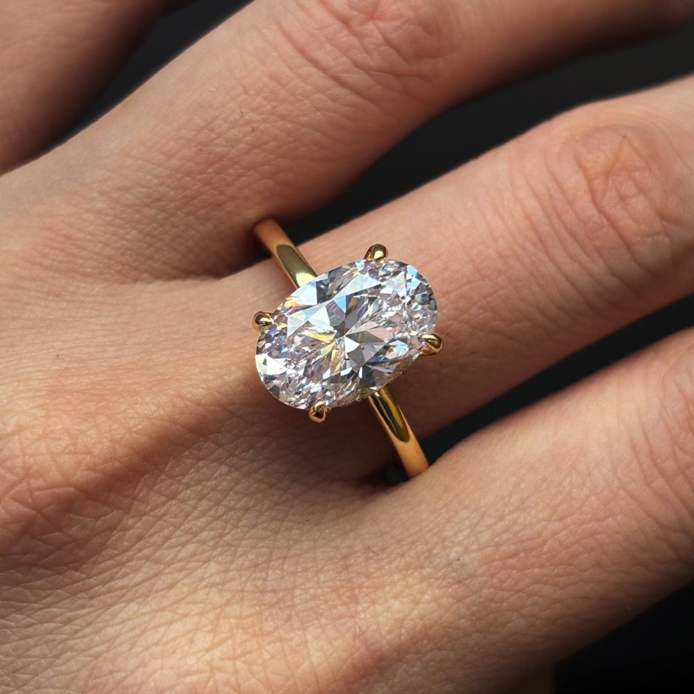 5ct Under Halo Oval Cut White Sapphire Engagement Ring