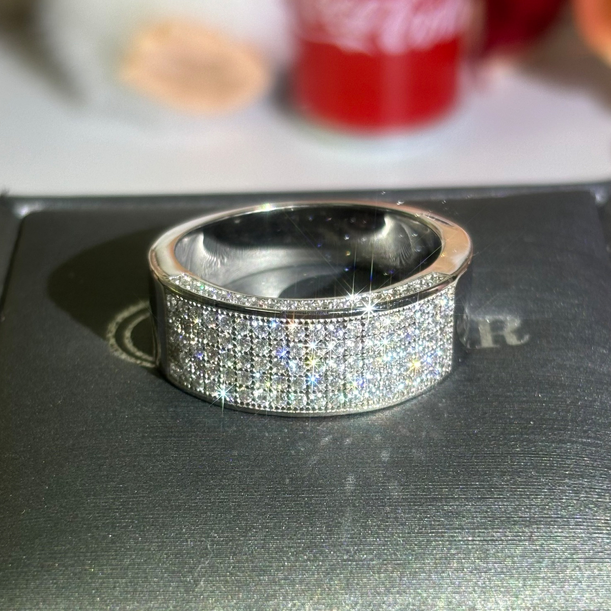 Pave Setting 1.3ct Round Cut White Sapphire Men's Wedding Band