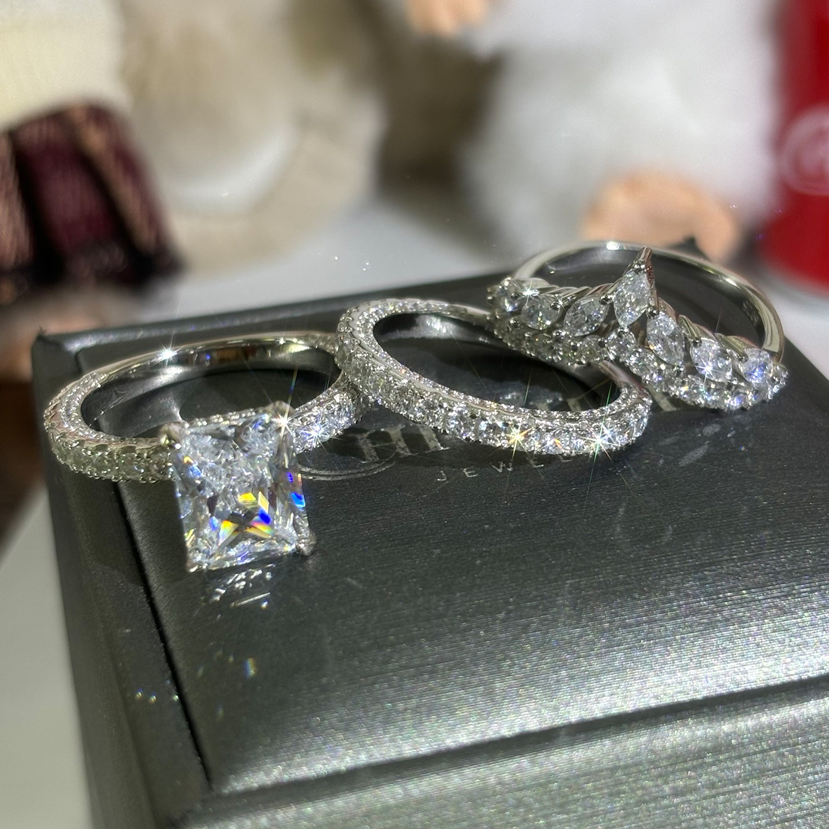 5ct Fashion Emerald Cut White Sapphire Bridal Set/3pcs