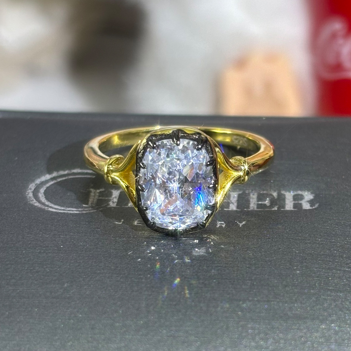 Vintage Design 3ct Cushion Cut White Sapphire Engagement Ring