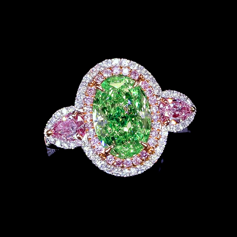 2ct Oval Cut Peridot Pink Sapphire Engagement Ring