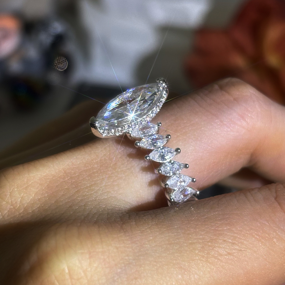 4ct Marquise Cut White Sapphire Diamond Accented Engagement Ring