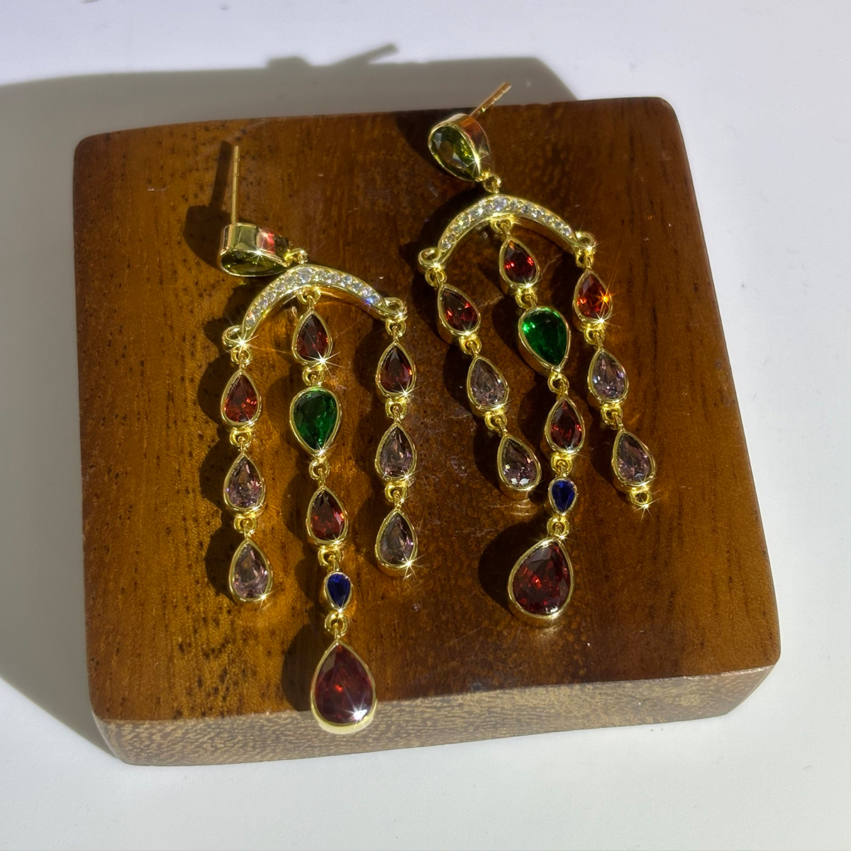 Lios Waterfall Design Pear Cut Gemstone Drop Earrings