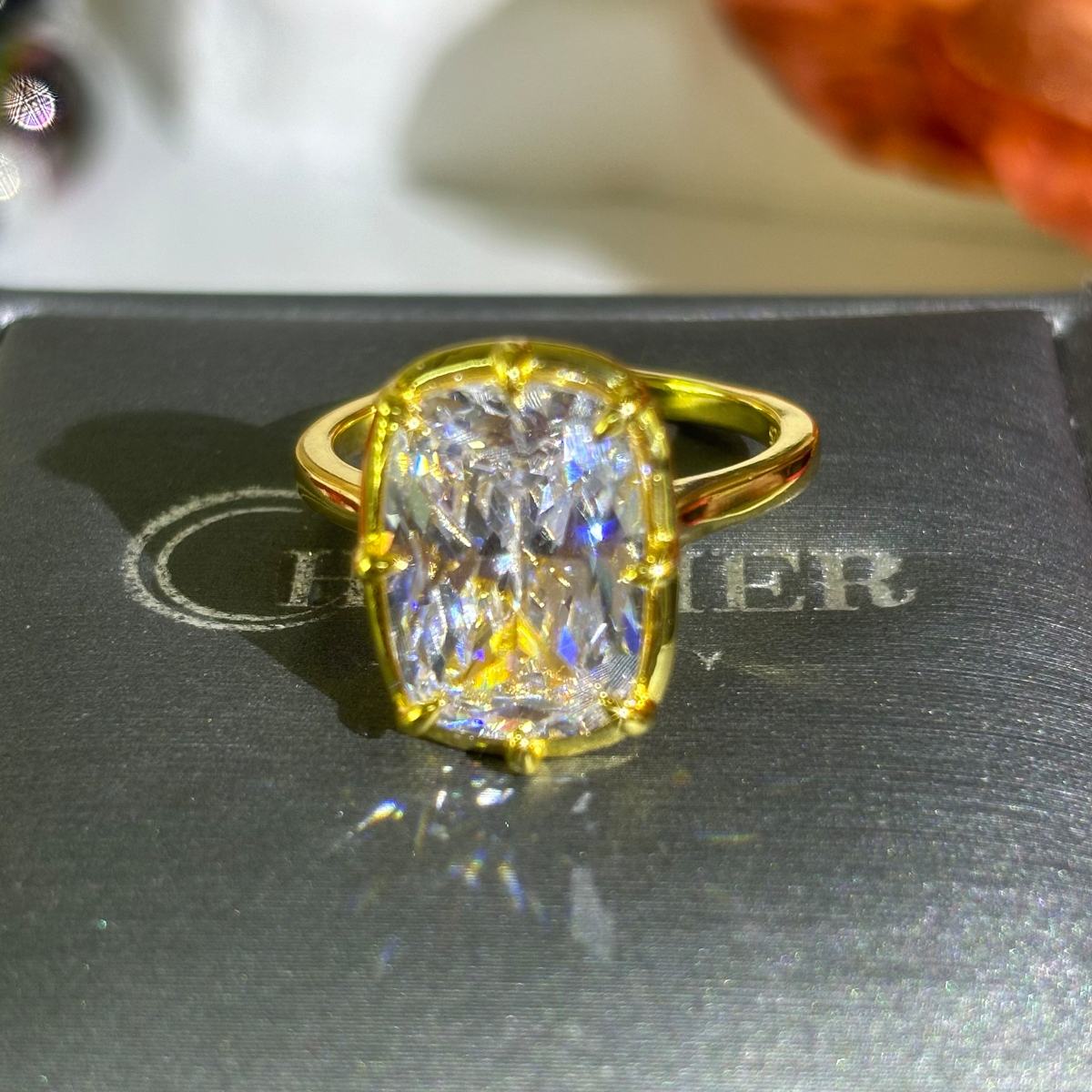 3ct Cushion Cut White Sapphire Solitaire Ring