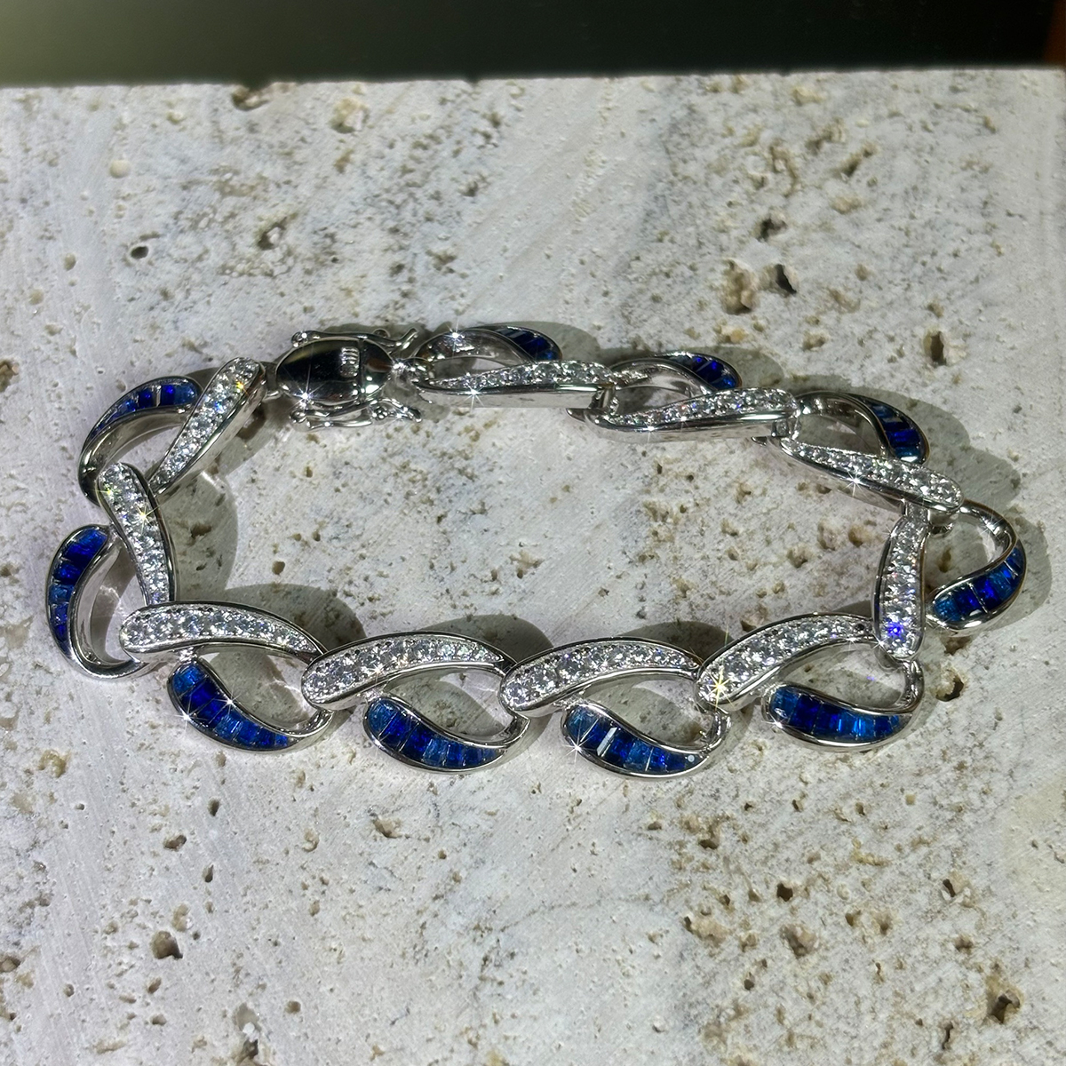 Double Tone Sapphire Interlock Design Bracelet