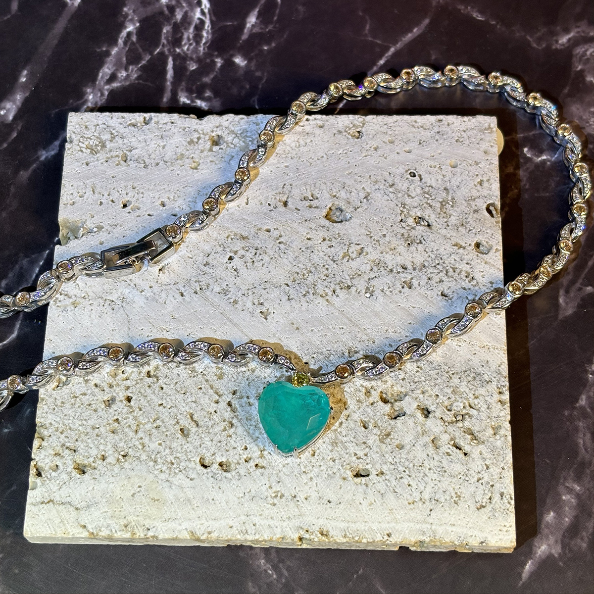 Stunning Heart Cut Emerald Sapphire Pendant Necklace