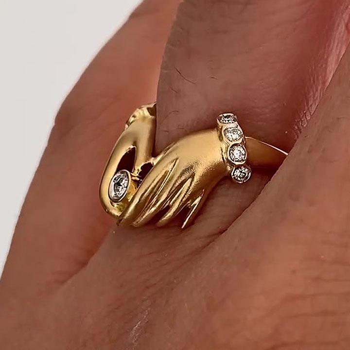 Vintage Sandblasted Love Hands Ring Set/2pcs