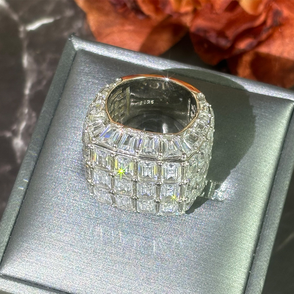 Emerald Cut White Sapphire Micro-Pave Men's Wedding Band