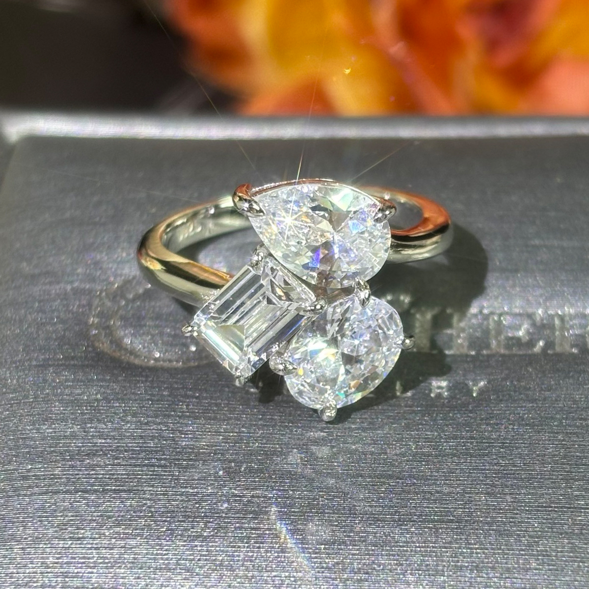 Multi-Cut Three-stone White Sapphire Engagement Ring