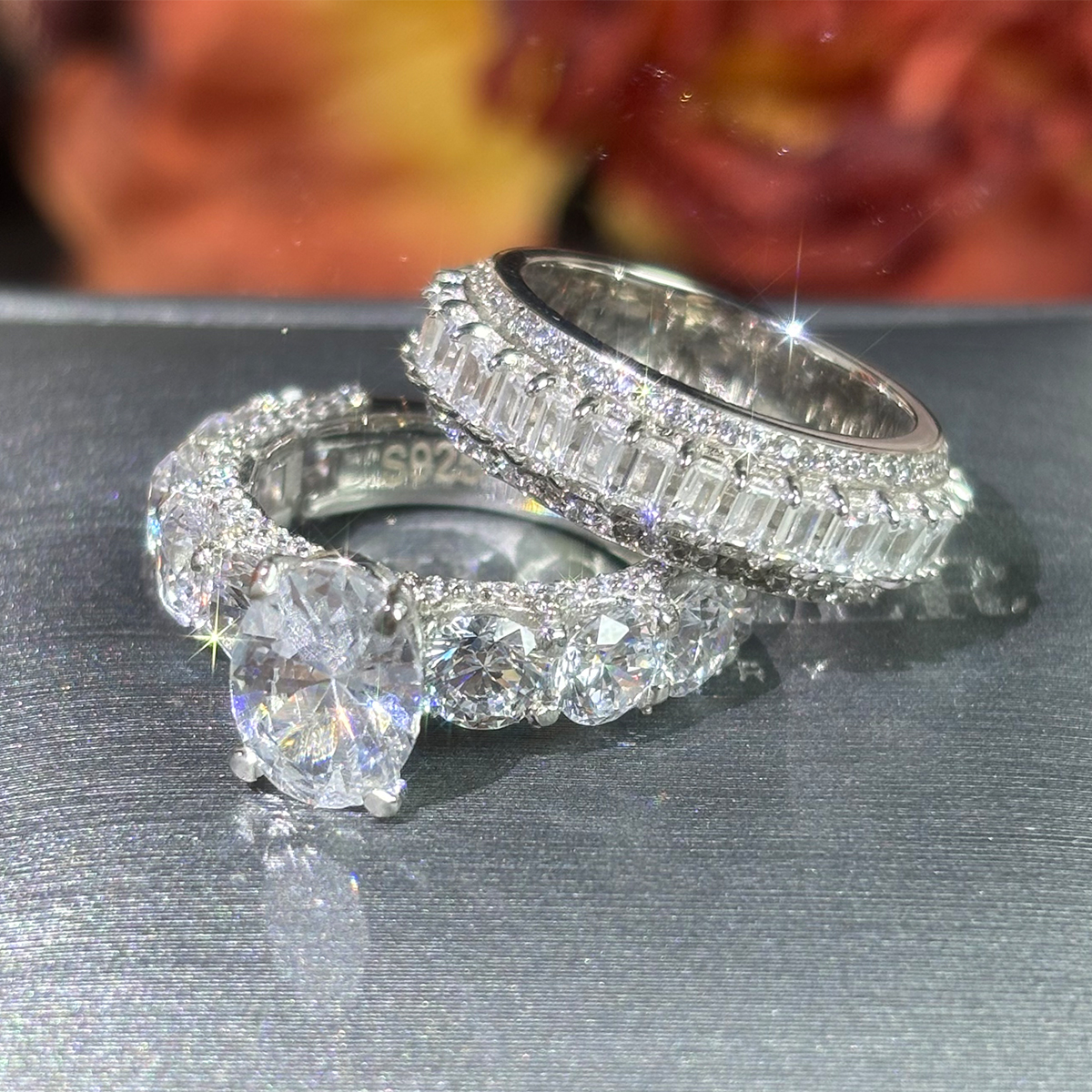 7ct Oval Cut White Sapphire Wedding Set