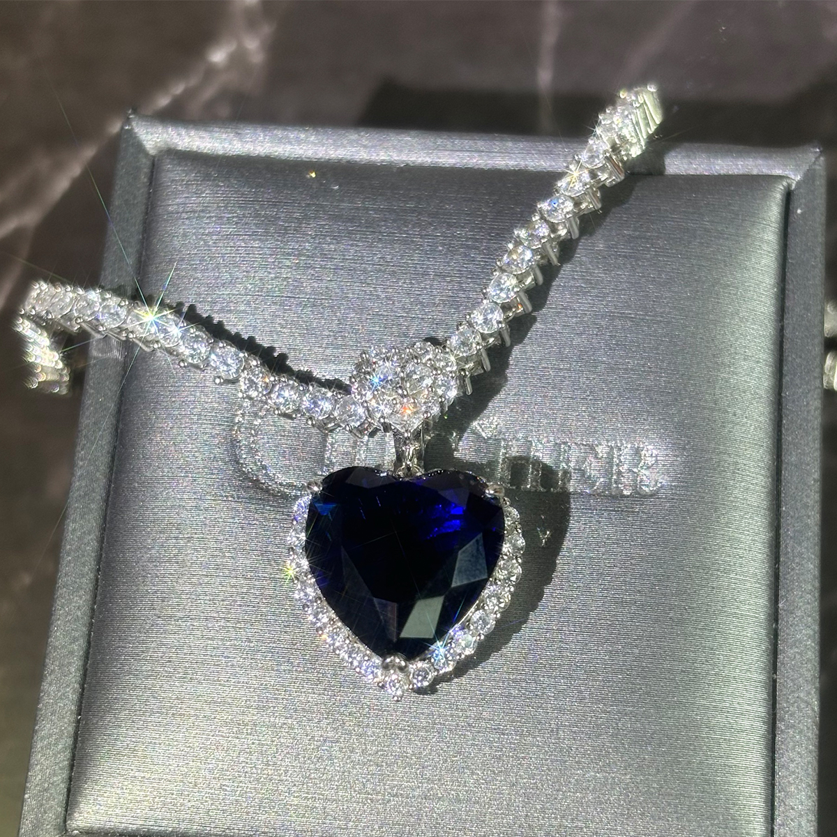 Heart Cut Blue Sapphire Pendant Necklace