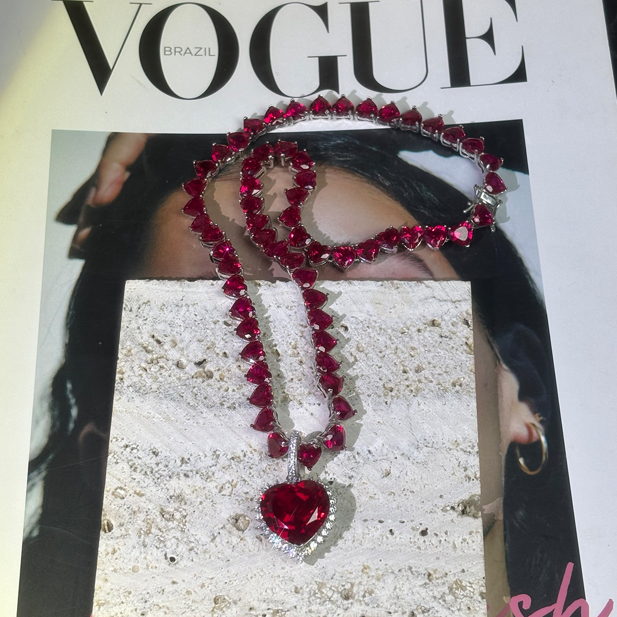 Heart Cut Ruby Sapphire Pendant Necklace