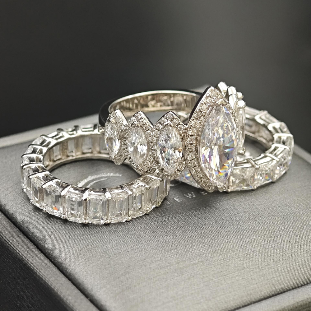 5ct Halo Marquise Cut Diamond Wedding Set/3pcs