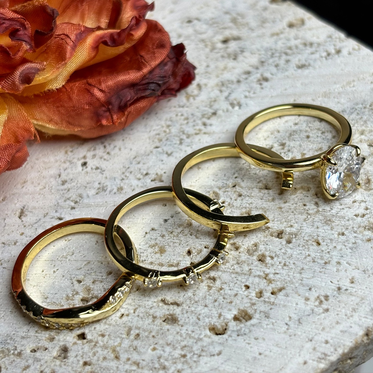 3ct Oval Cut White Sapphire Wedding Ring Set / 4-Piece