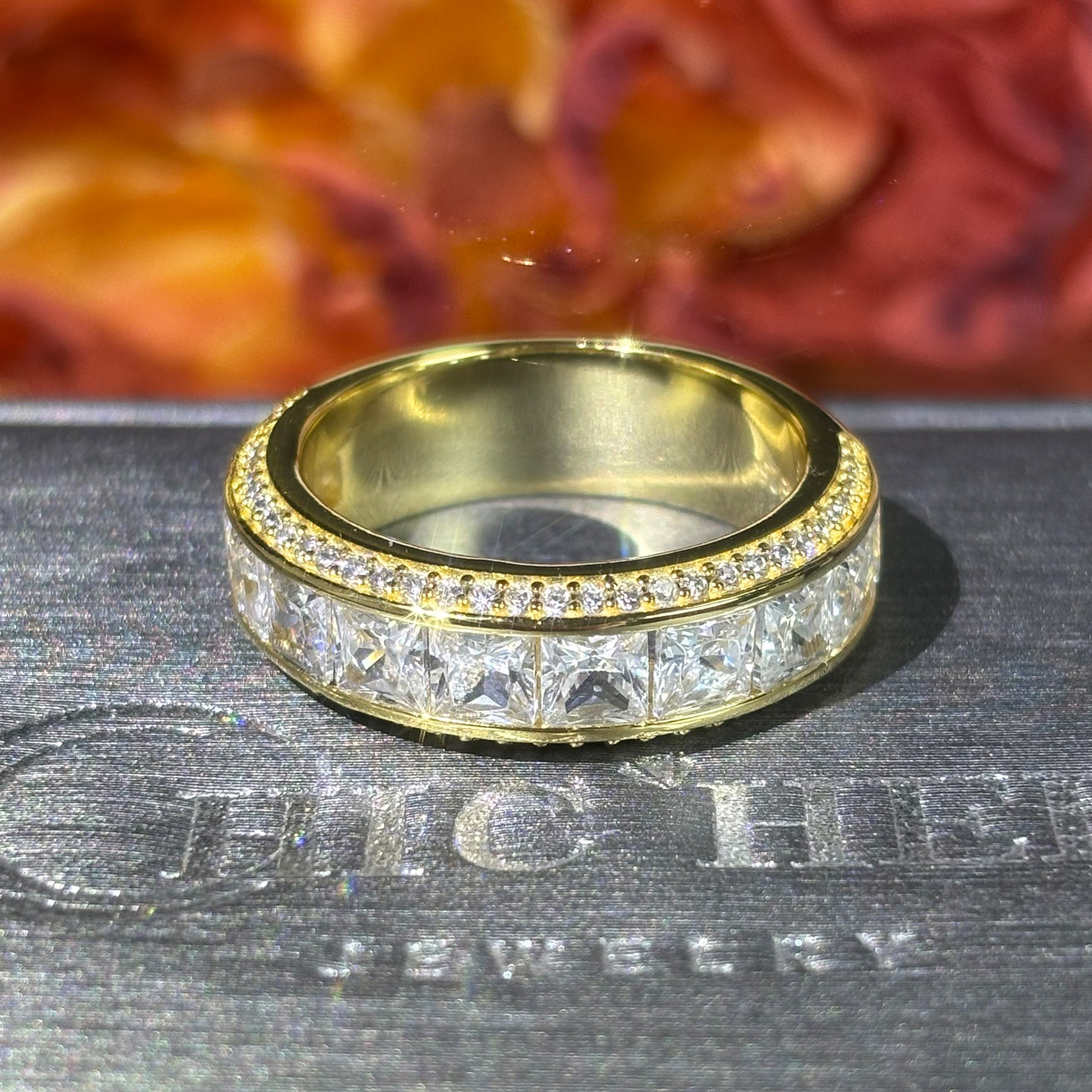 Classic Princess Cut White Sapphire Wedding Band