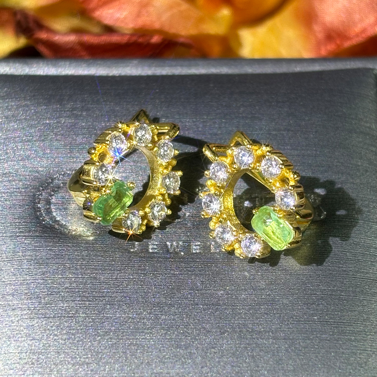 Mint Green Halo Diamond Stud Earrings