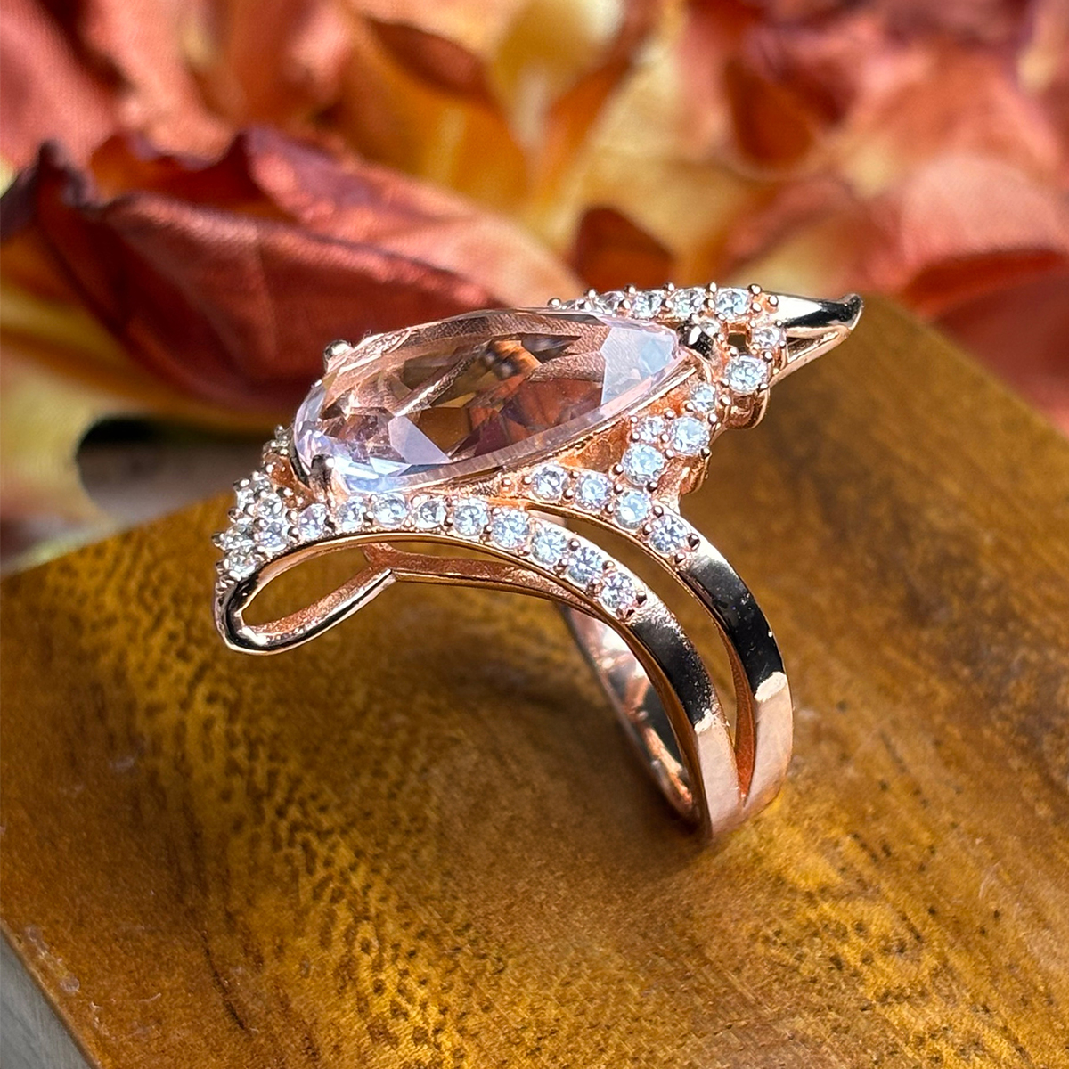 5ct Pear Cut Morganite Rose Gold Engagement Ring