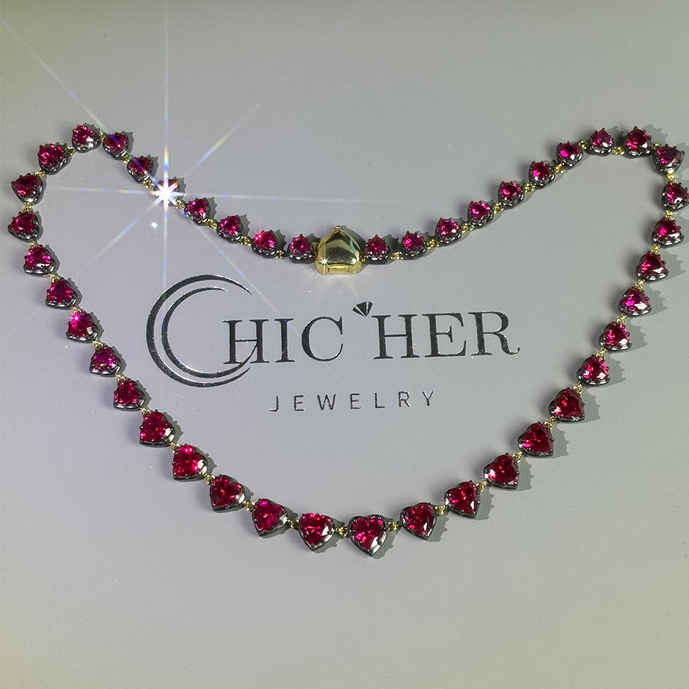Ruby Heart Button Back Necklace