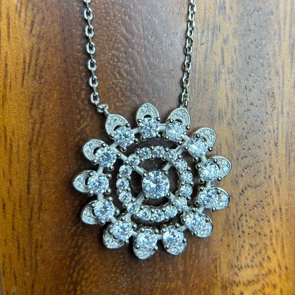 Sunflower Design Round Cut White Sapphire Pendant Necklace