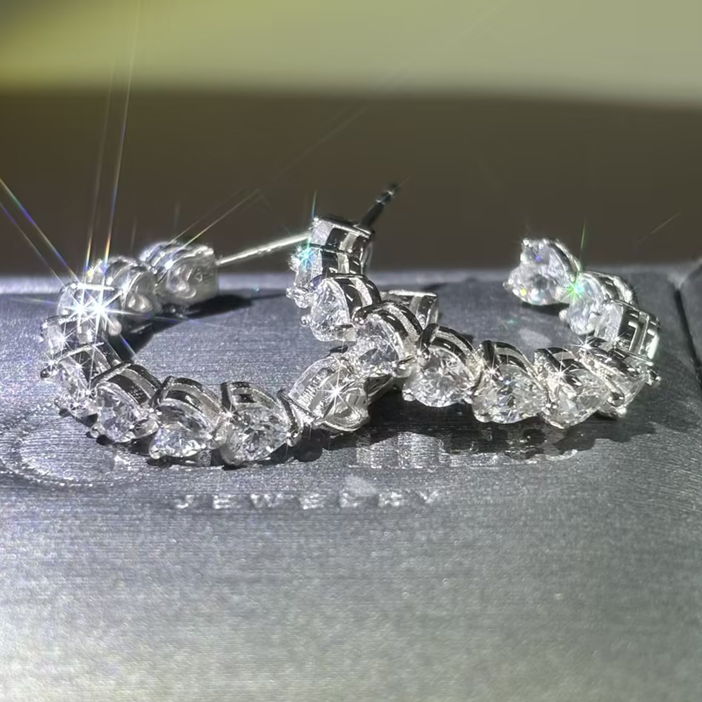 Heart Cut White Sapphire Hoop Earrings