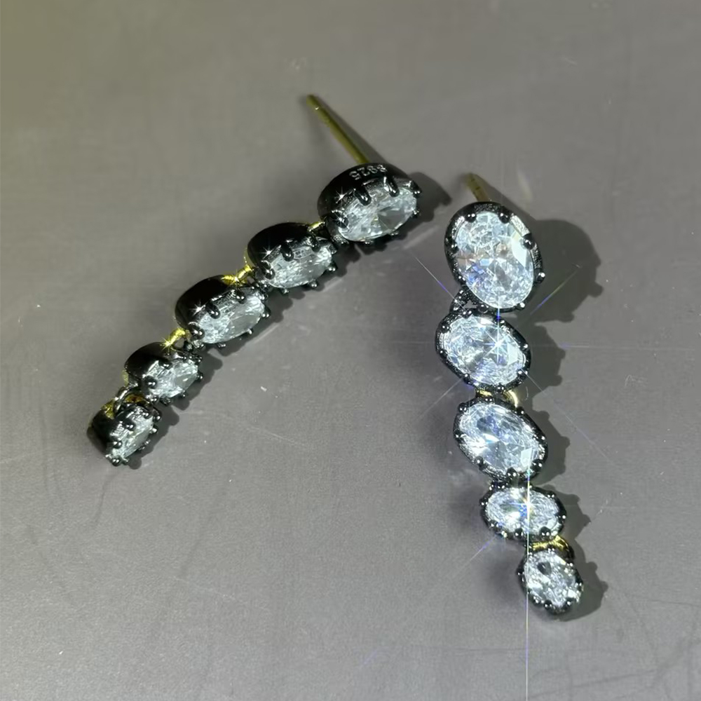 Stacked Oval Cut White Sapphire Drop Earrings