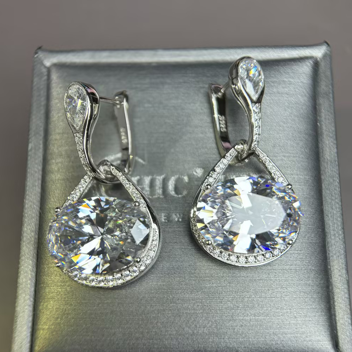 Oval&Princess&Pear Cut White Sapphire Drop Earrings
