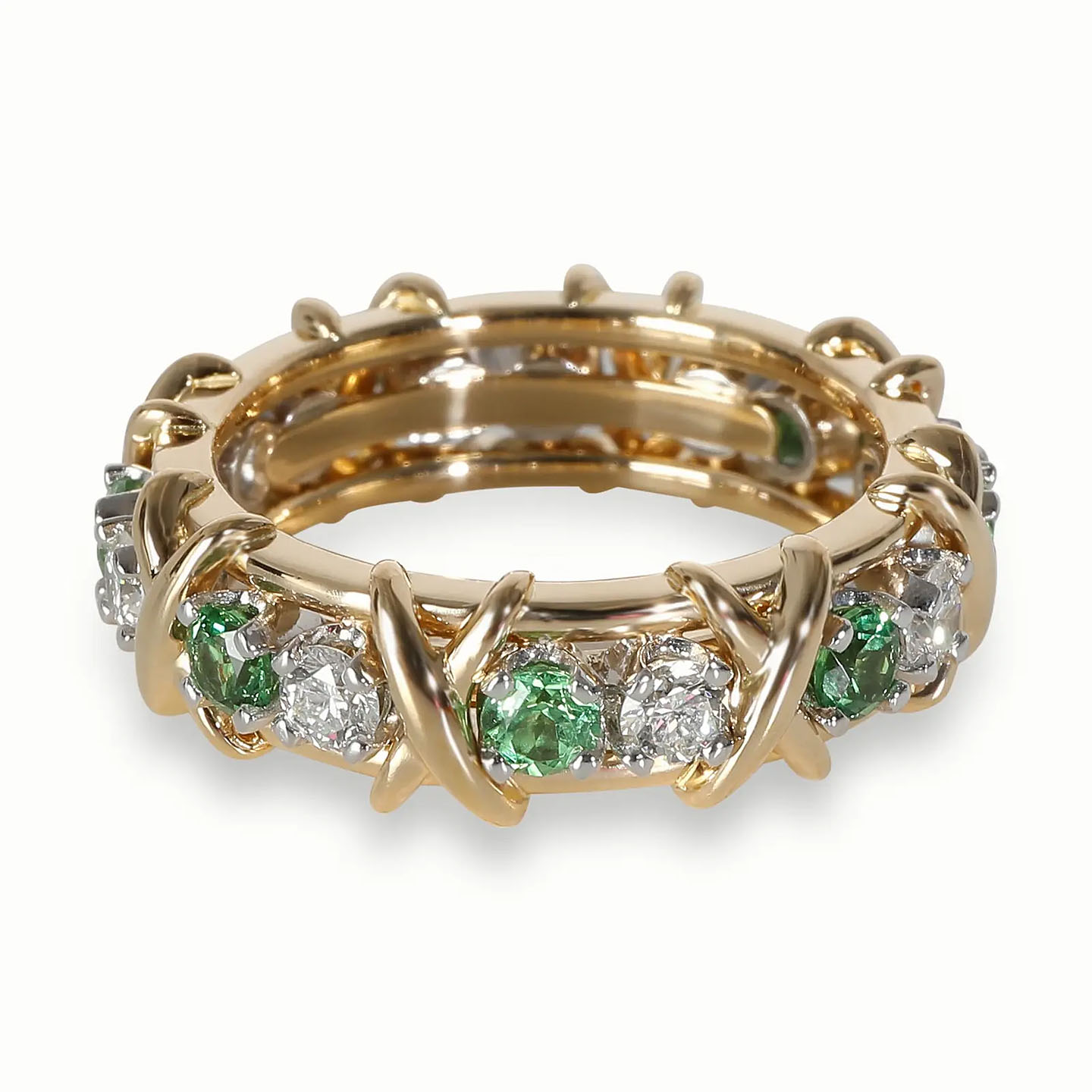 Luxury 16-Stone Emerald Sapphire Eternity Ring For Ladies