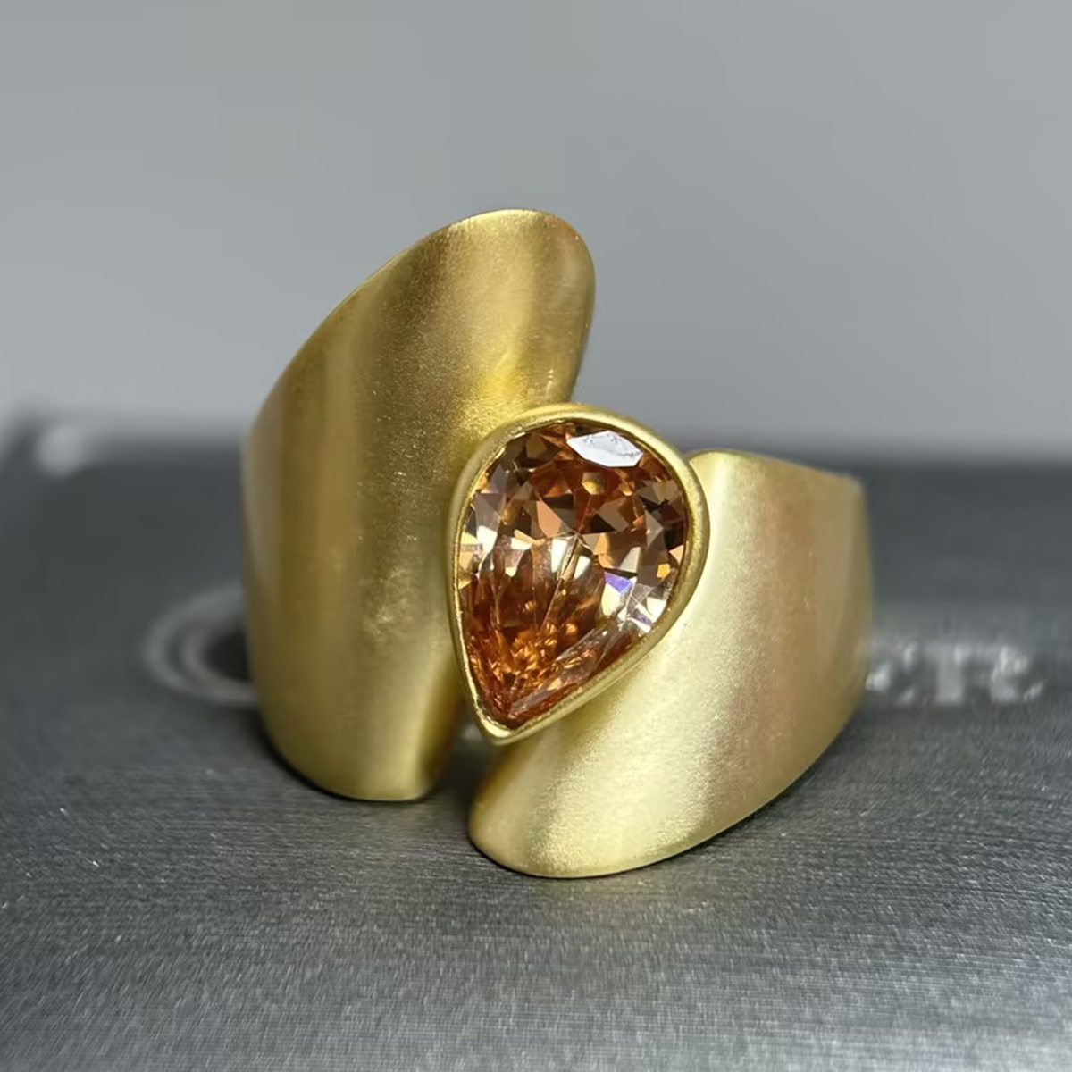 3ct Fancy Brown Pear Shaped Sapphire Contemporary Bypass Cocktail Ring