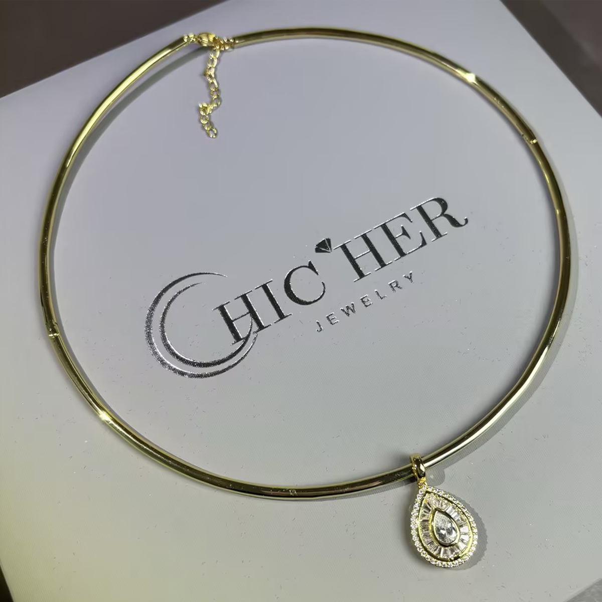 Double Halo Pear Cut White Sapphire Torque Necklace