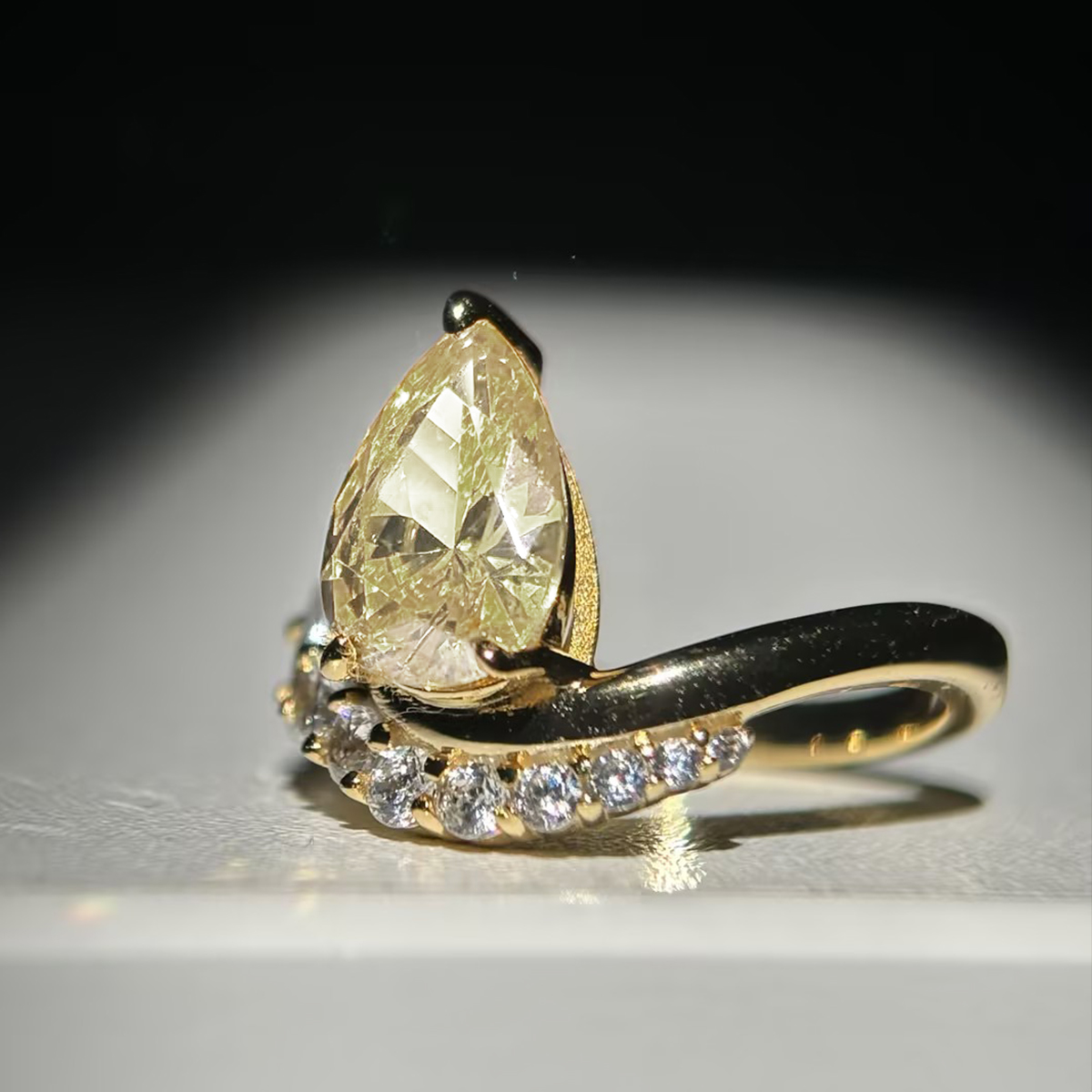 2.5ct Pear Cut Honey Yellow & White Sapphire Engagement Ring