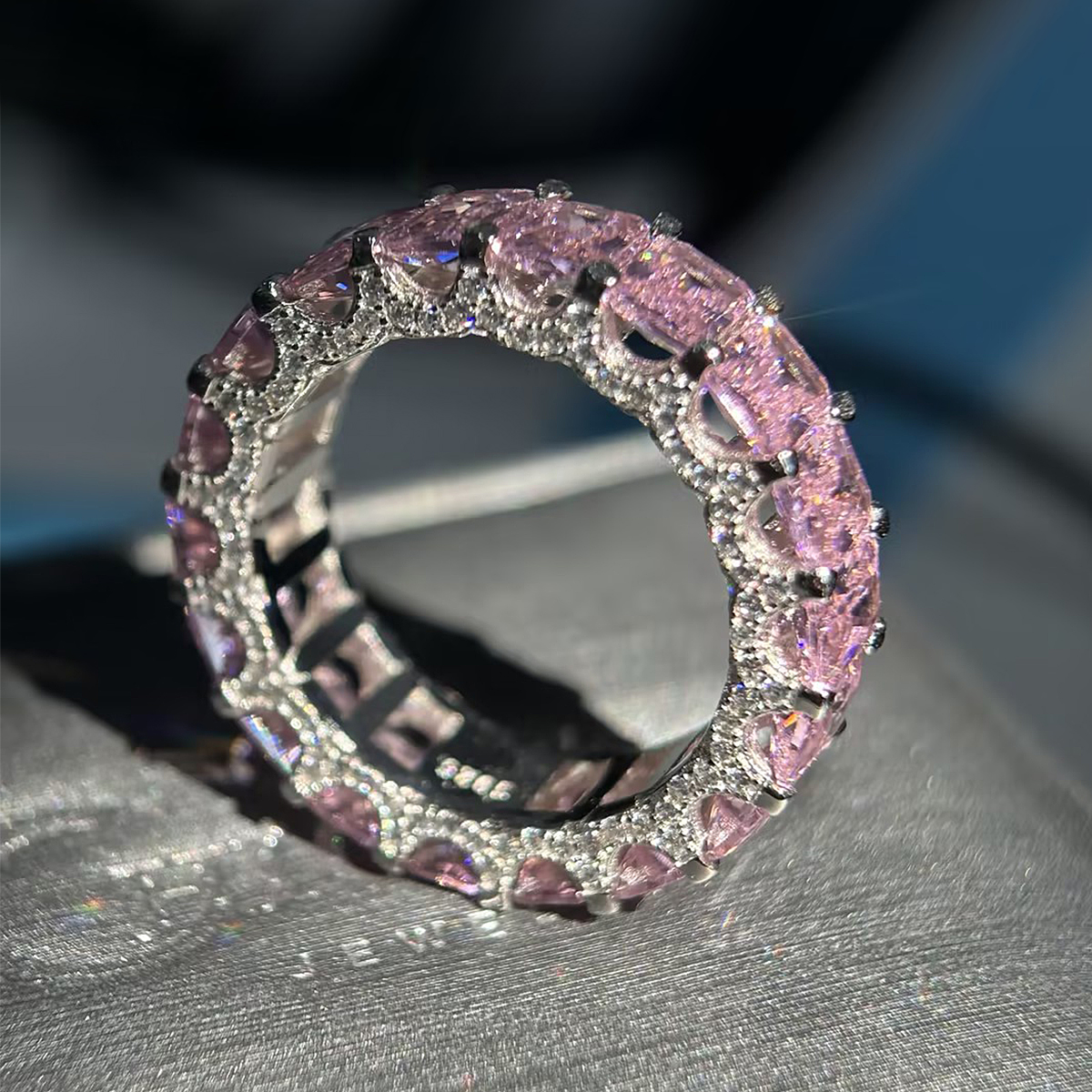 Radiant Cut Blue/Emerald/White/Yellow/Pink Sapphire Band Ring