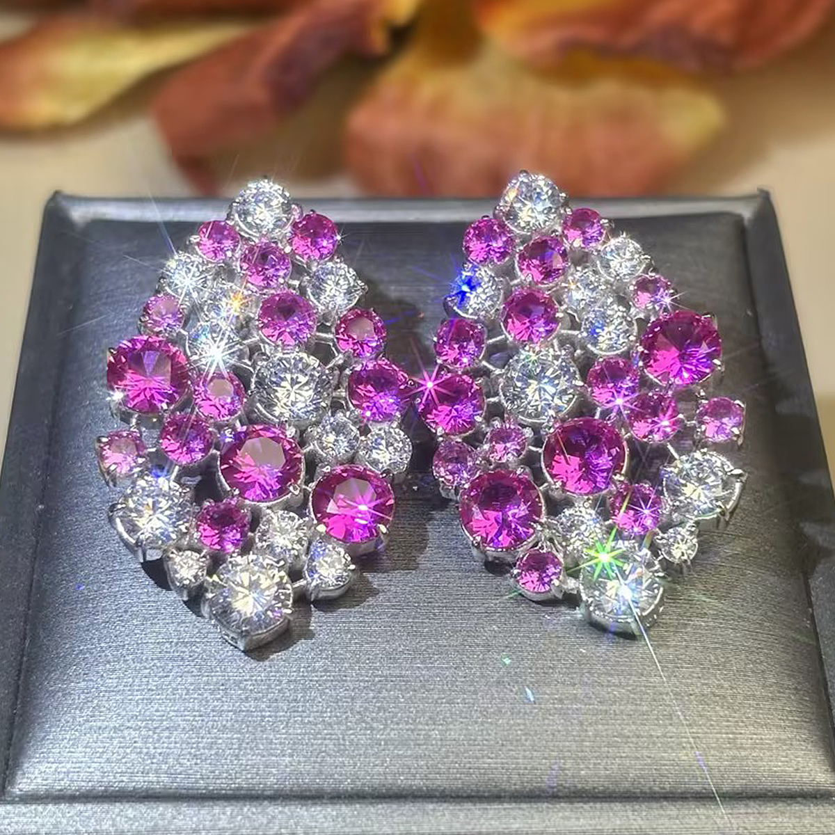 Whimsical Pastel 9ctw Round Cut Lavender & White Drop Earrings